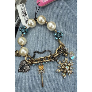 Betsey Johnson Snow Angel Winter Snowflake Wing Heart Fairy Wand Pearl Bracelet